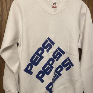 Fruit of the Loom White and Blue Men's Crewneck Sweater